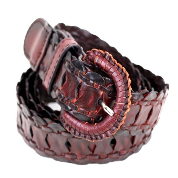 VTG WOVEN BROWN GENUINE LEATHER 1 1/8"Wd DRESS CASUAL WOMEN'S BELT Sz XL (T57 - Picture 6 of 12